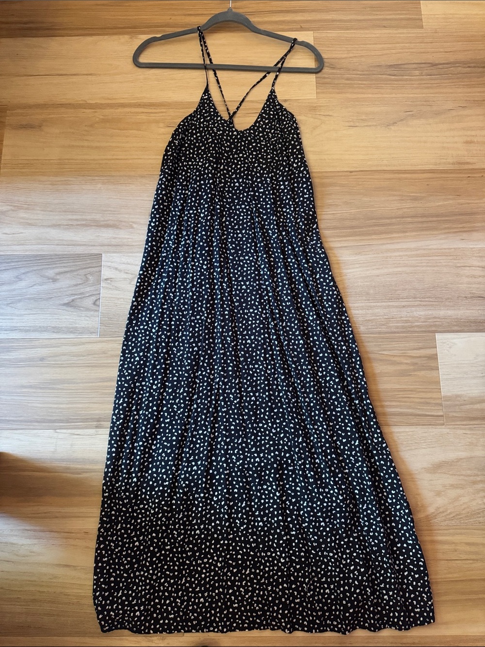 Old Navy Black and White Polka Dot Cheetah Midi Slip Dress
